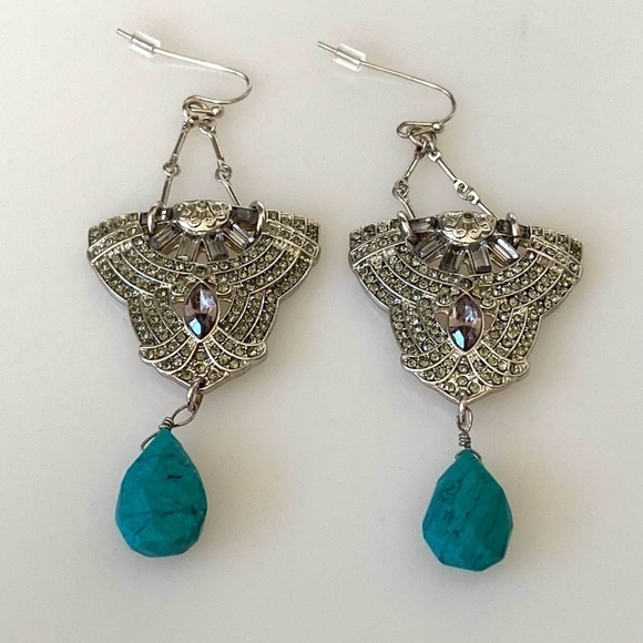 Earrings Drops Drops Rhinestones Design Vintage Art Deco - Picture 6 of 11